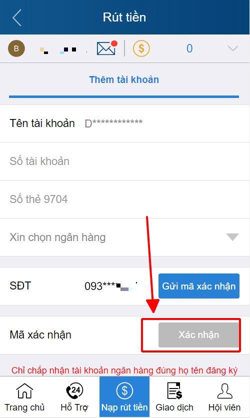 hướng dẫn nạp rút xác nhận tài khoản